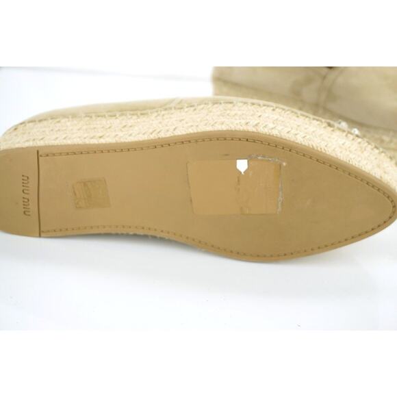 Miu Miu Beige Suede Crystal Jewel Toe Platform Espadrilles SZ 42 12 Slip on $790 - Picture 8 of 12